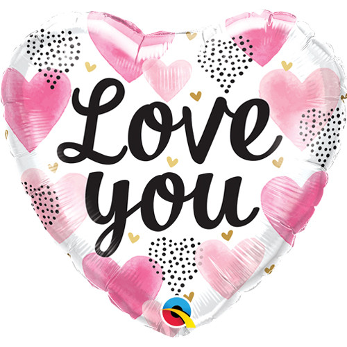18 inch Love You Watercolour Hearts Foil Balloon (1)
