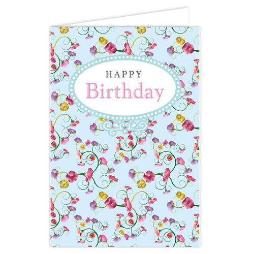 Happy Birthday Blue Floral Message Cards - 10cm x 7cm (25)