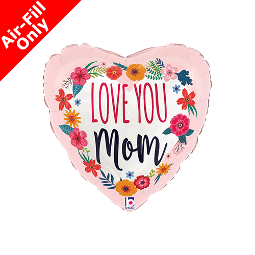 9 inch Love You Mom Blossoms Satin Foil Balloon (1) - UNPACKAGED