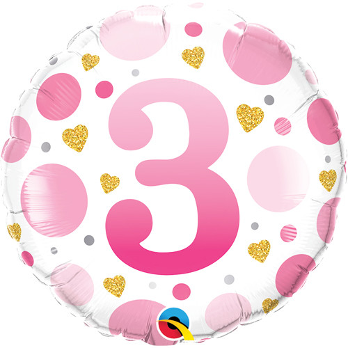 18 inch Pink Dots Age 3 Foil Balloon (1)