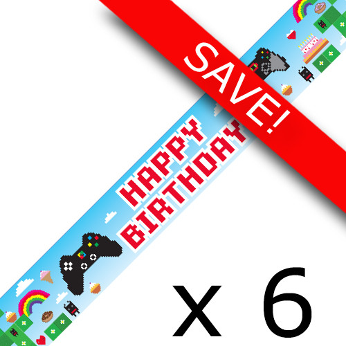 Pack of 6 Pixel Game Birthday Holographic Banners - 2.7m (6)