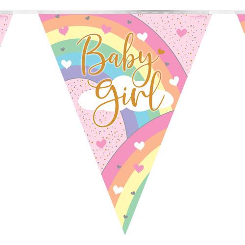 Baby Girl Pastel Rainbow Foil Bunting - 3.9m (1)