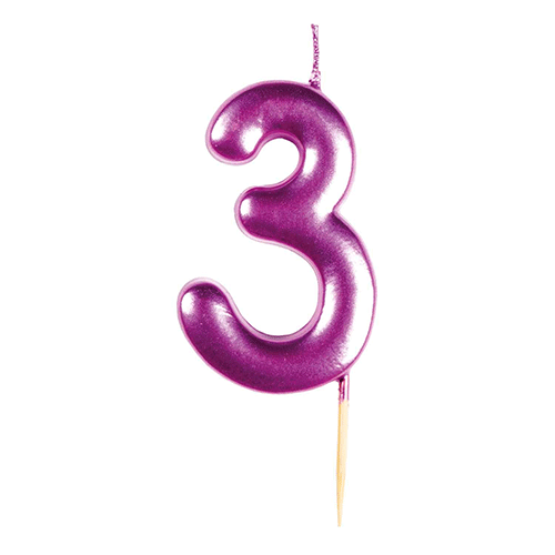 6cm Number 3 Metallic Fuchsia Candle (1)