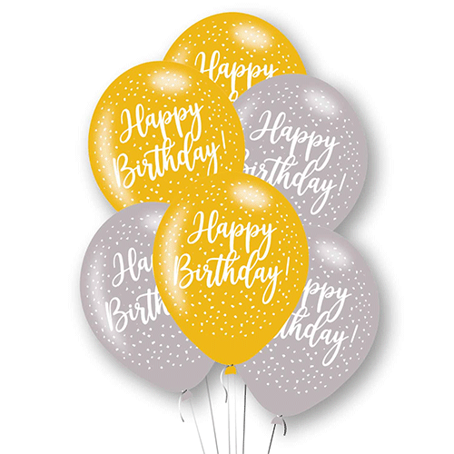 11 inch Happy Birthday Gold & Silver Latex Balloons (6)