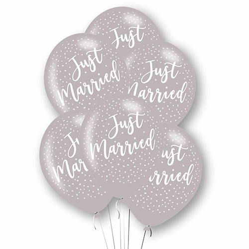 11 inch Just Married Silver Latex Balloons (6)