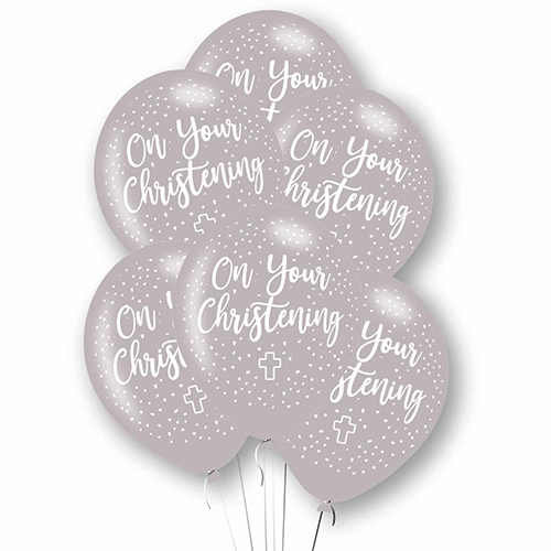 11 inch On Your Christening Silver Latex Balloons (6)