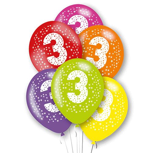 11 inch Rainbow Age 3 Latex Balloons (6) 11 inch Rainbow Age 3 Latex Balloons (6)