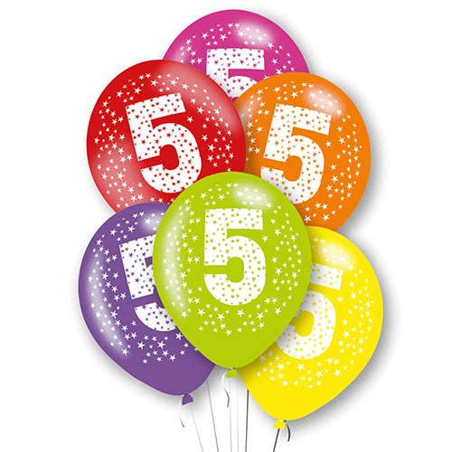 11 inch Rainbow Age 5 Latex Balloons (6) 11 inch Rainbow Age 5 Latex Balloons (6)