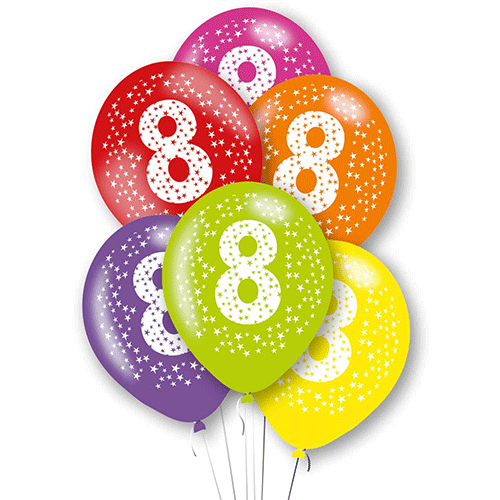 11 inch Rainbow Age 8 Latex Balloons (6)