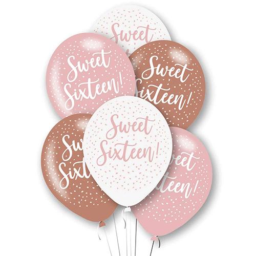 11 inch Sweet 16 Rose Gold Assorted Latex Balloons (6)