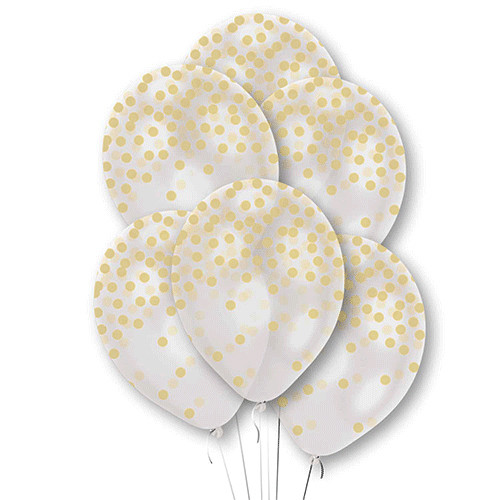 11 inch Light Gold Confetti Print Clear Latex Balloons (6)