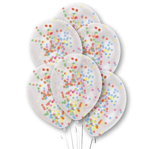 11 inch Rainbow Confetti Filled Clear Latex Balloons (6)