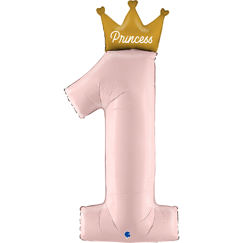 46 inch Princess Crown Pastel Pink Number 1 Foil Balloon (1)