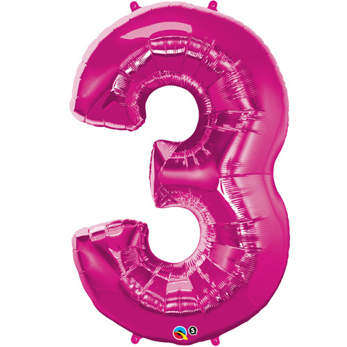 34 inch Magenta Number 3 Foil Balloon (1)
