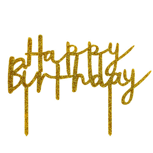 Happy Birthday Gold Glitter Acrylic Cake Topper (1)