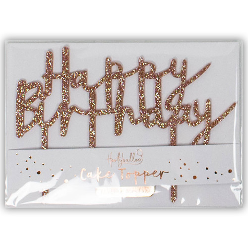 Happy Birthday Rose Gold Glitter Acrylic Cake Topper (1)