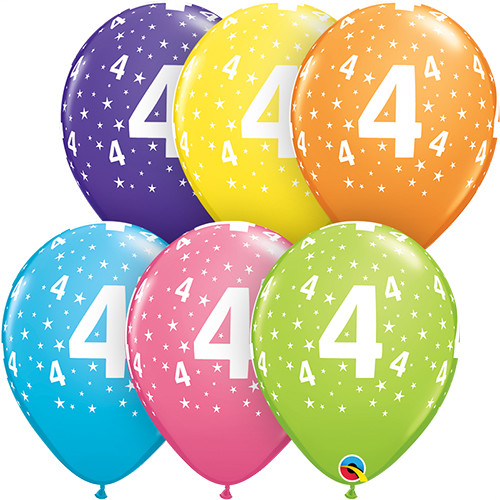 11" Number 4 Stars Tropical Assortment Latex Balloons (25)