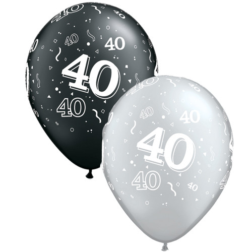 11" 40-A-Round Onyx Black & Silver Latex Balloons (25)