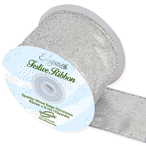 Silver Sparkle Wired Edge Ribbon - 63mm x 9.1m (1)