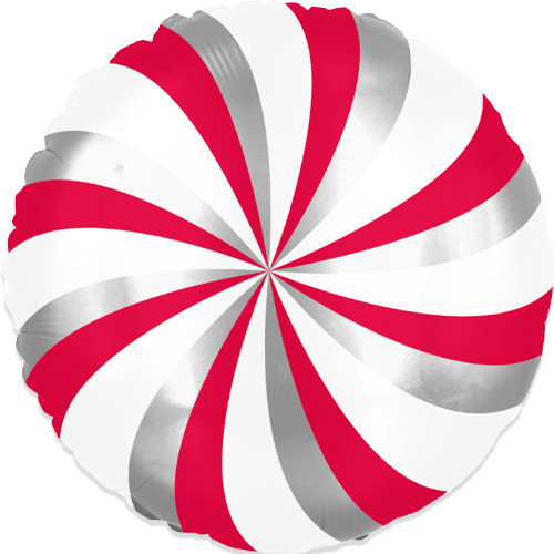 18 inch Red & Silver Candy Swirl Foil Balloon (1)