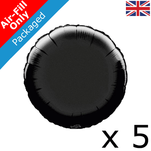 9" Black Round Foil Balloons (5) - PACKAGED