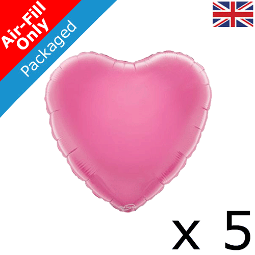 9" Pink Heart Foil Balloons (5) - PACKAGED