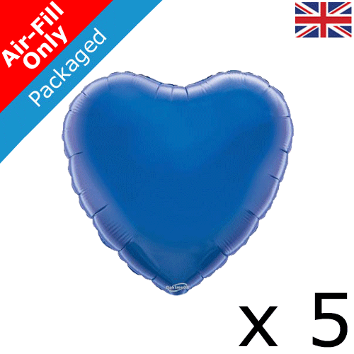9" Blue Heart Foil Balloons (5) - PACKAGED