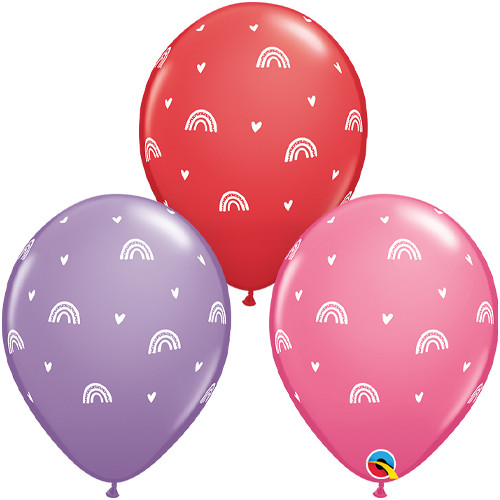 11 inch Boho Rainbows & Hearts Assorted Latex Balloons (25)