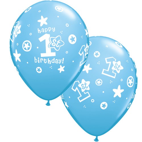 11" Pale Blue 1st Birthday Circle Stars - Boy Balloons (25)