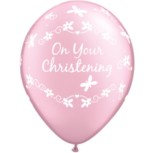 11 inch Pearl Pink Christening Butterflies Latex Balloons (25)