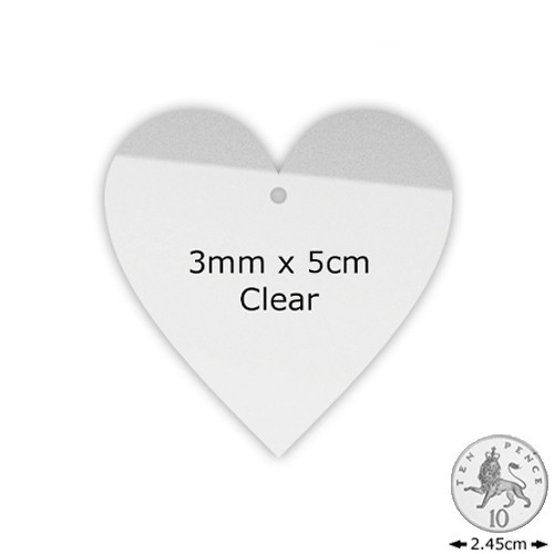 Clear Acrylic Keyring Heart - 3mm x 5cm (1 hole) (1)