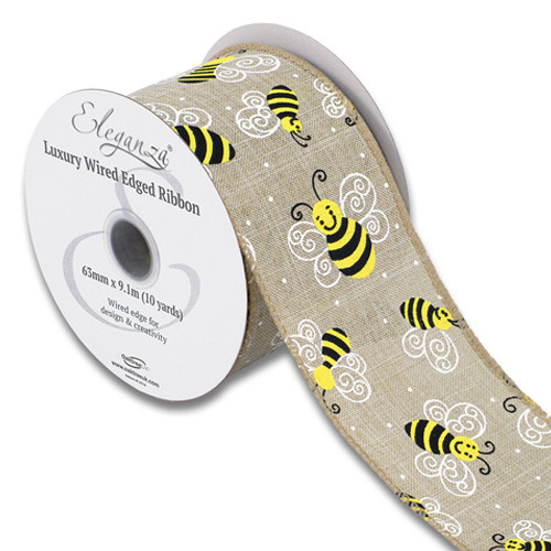 Smiling Bee Natural Wired Edge Ribbon - 63mm x 9.1m (1)