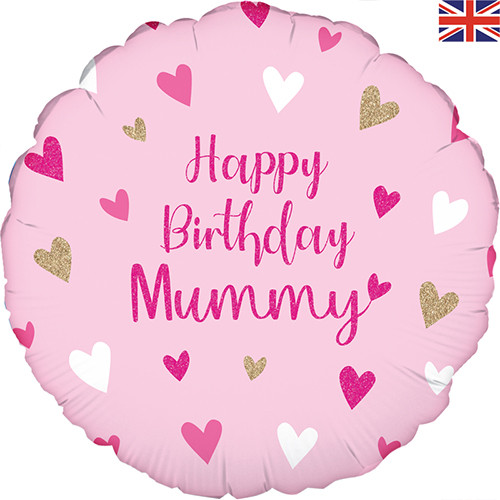18 inch Happy Birthday Mummy Pink Holographic Foil Balloon (1)