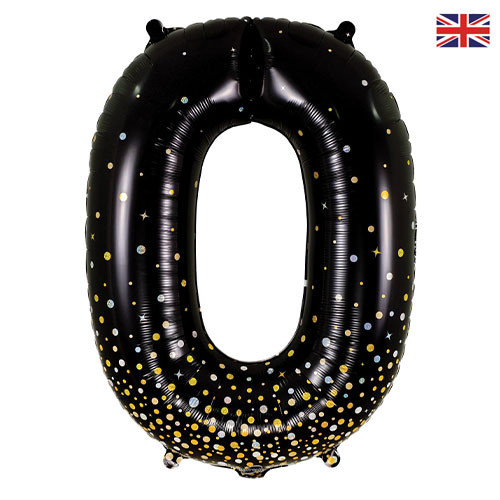 34 inch Oaktree Black Sparkling Fizz Number 0 Foil Balloon (1)