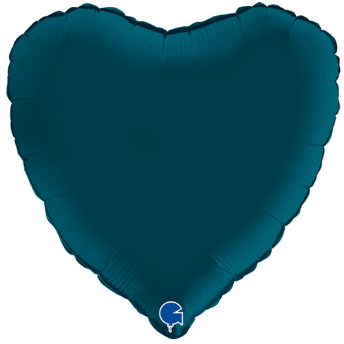 18" Petrol Blue Satin Heart Foil Balloon (1) - UNPACKAGED