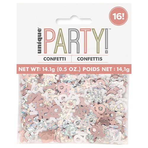 Birthday Number 16 Rose Gold Glitz Foil Confetti (14g)