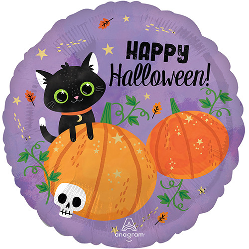 18 inch Halloween Cat & Pumpkin Foil Balloon (1)