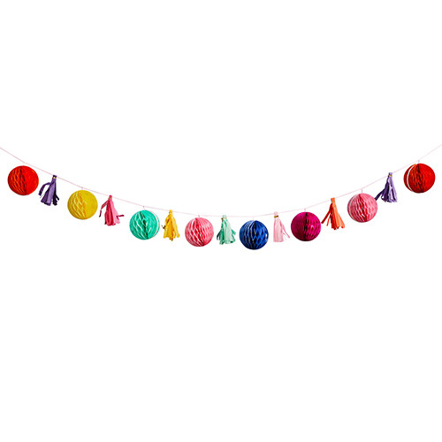 Bright Coloured Honeycomb & Tassel Garland - 2m (1)