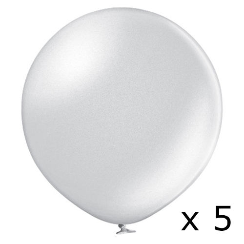 2ft Belbal Metallic Silver Latex Balloons (5)