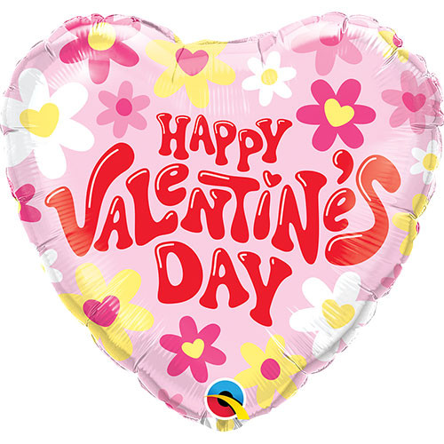 18 inch Valentine's Groovy Daisies Heart Foil Balloon (1)