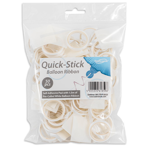 Quick-Stick Pre-Rolled White Balloon Ribbon - 1.5m (50)