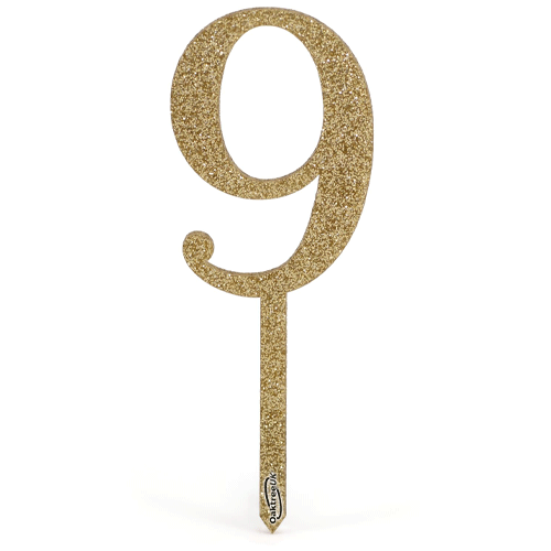Sparkling Fizz Number 9 Gold Acrylic Cake Topper (1)