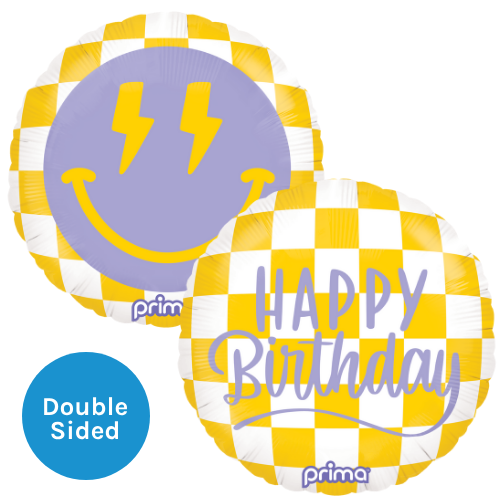 18 inch Happy Birthday Checker Smiley Face Foil Balloon (1)