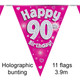 90th Birthday Pink Bunting - 3.9m (1)