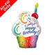 12 inch Birthday Rainbow Cupcake Foil Balloon (1) - UNPACKAGED