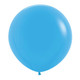 A bright blue balloon with a 24" diameter, manufactured by Sempertex.