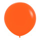 A bright orange balloon with a diameter of 24 inches, manufactured by Sempertex.