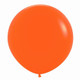 A bright orange balloon with a diameter of 24 inches, manufactured by Sempertex.