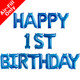 HAPPY 1ST BIRTHDAY - 16 inch Blue Foil Letter Balloon Pack (1)