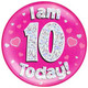 Giant 'I Am 10 Today!' Pink Holographic Party Badge (1)